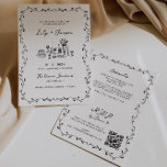 All In One Hand Drawn Vines QR Code Wedding Invitation<br><div class="desc">Introducing our Mediterranean inspired all-in-one wedding invitation, a perfect blend of elegance, charm, and whimsy to set the tone for your special day. Featuring a delicate, hand-drawn botanical ornate frame in a beautiful shade of charcoal, this invitation evokes the serene beauty and timeless romance of the Mediterranean. The intricate foliage...</div>