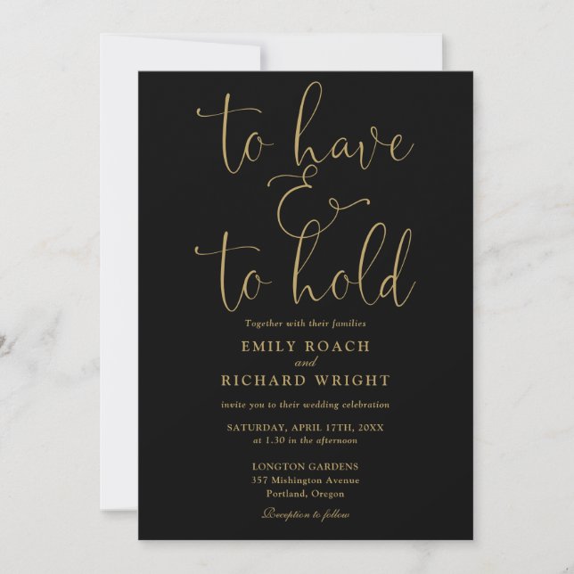 All In One Have And To Hold Black And Gold Wedding Invitation (Front)