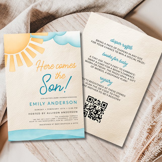 All in One Here Comes the Son Baby Boy Shower  Invitation (Creator Uploaded)