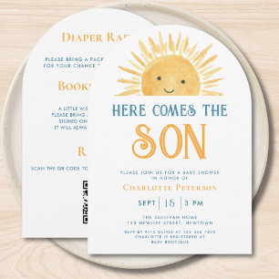 All In One Here Comes The Son QR Code Baby Shower Invitation