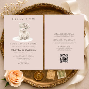 All in One Highland Cow Pink Bow Baby Shower  Invitation