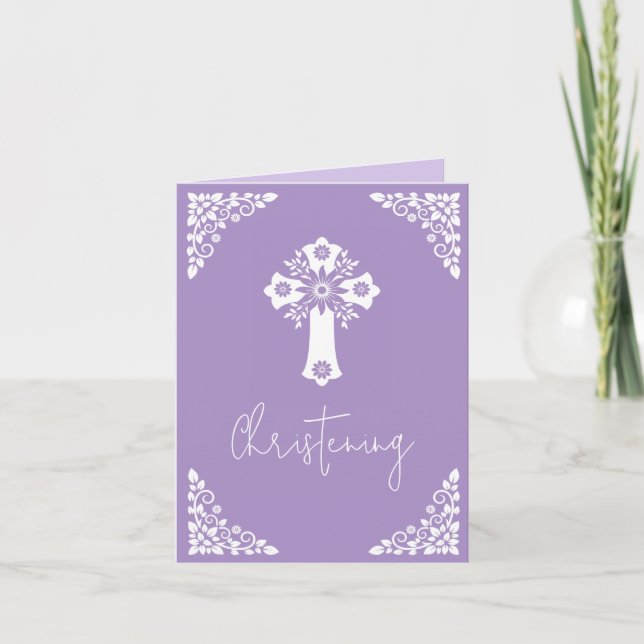 All In One Invitation For Baptism Cross Lilac (Front)