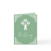 All In One Invitation For Baptism Cross Sage Green