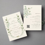 All In One Ivory Elegant Wildflower Wedding Invitation<br><div class="desc">This all-in-one wedding invitation features beautiful hand-painted watercolor wildflowers arranged as a wreath and wedding details,  QR code on the back. Perfect for spring,  summer,  or fall weddings. For more advanced customization of this design,  please click the BLUE DESIGN TOOL BUTTON above!  Matching items are also available.</div>