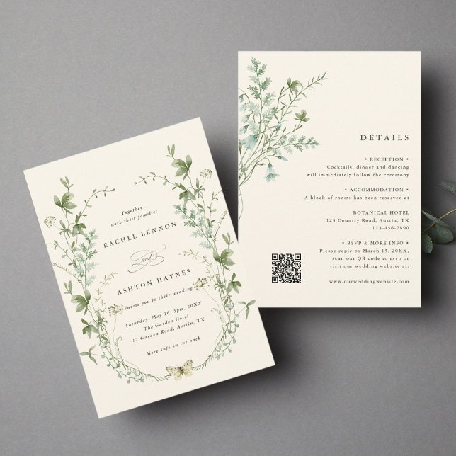 All In One Ivory Elegant Wildflower Wedding Invitation (Creator Uploaded)