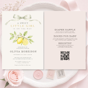 All in One Lemon Coquette Bow Baby Shower Invitation