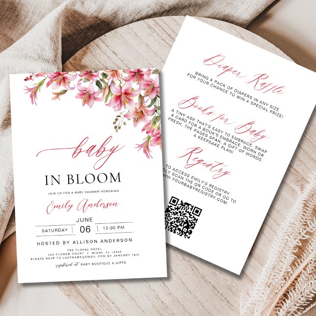 All in One Lilies Baby in Bloom Floral Baby Shower Invitation (Creator Uploaded)
