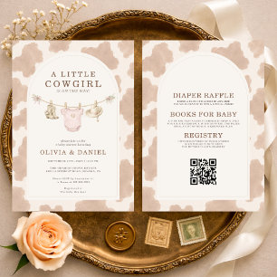 All in One Little Cowgirl Cow Print Baby Shower Invitation