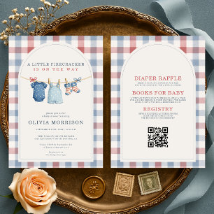 All in One Little Firecracker Gingham Baby Shower Invitation