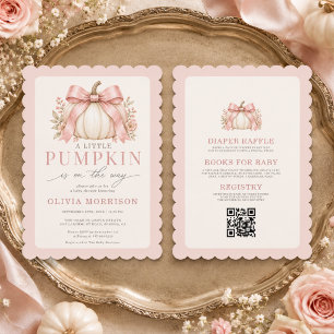 All in One Little Pumpkin Pink Bow Baby Shower Invitation