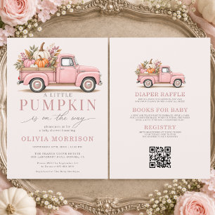 All in One Little Pumpkin Pink Truck Baby Shower Invitation