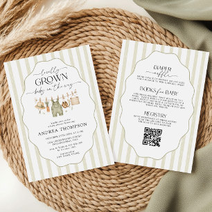 All in One Locally Grown Baby Shower Sage Green Invitation