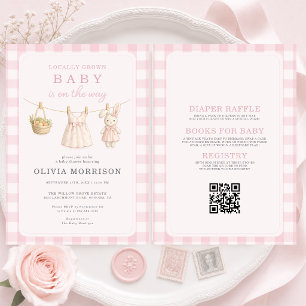 All in One Locally Grown Girl Pink Baby Shower Invitation