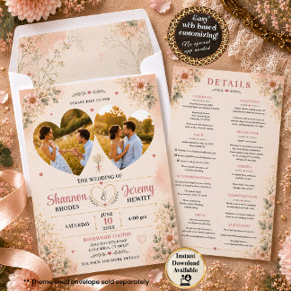 All in One Love in Bloom Double Photo Wedding Invitation