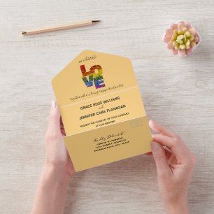 All in One LOVE Orange Themed Same-Sex Wedding Invitation