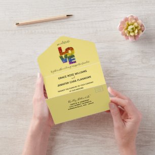 All in One LOVE Yellow Themed Same-Sex Wedding  Invitation