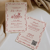 All In One Maroon Hand Drawn QR Code Wedding