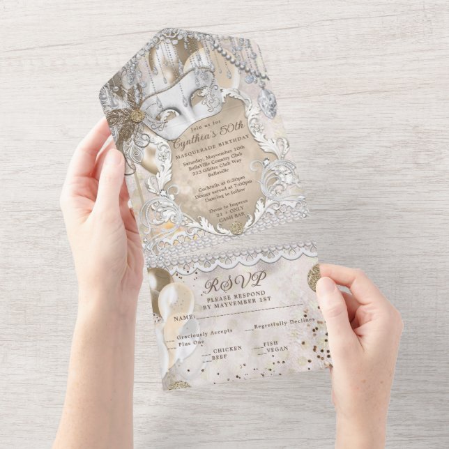 ALL IN ONE Masquerade Party Invitation  (Tearaway)