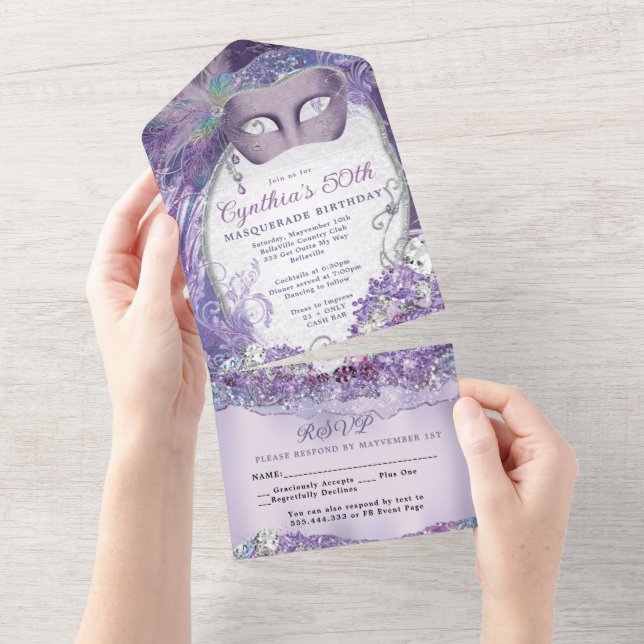 ALL IN ONE Masquerade Party Invitation  (Tearaway)