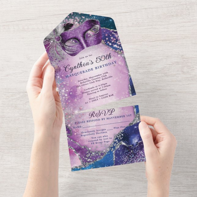 ALL IN ONE Masquerade Party Invitation  (Tearaway)