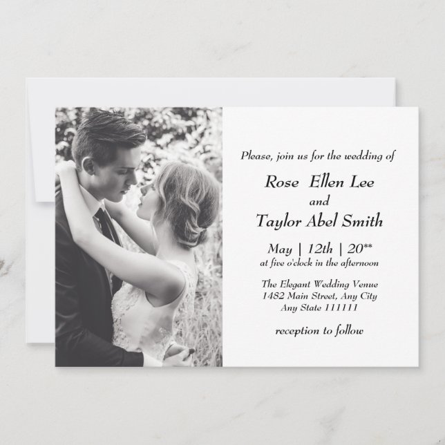 All in one, minimal black and white with photo  invitation (Front)