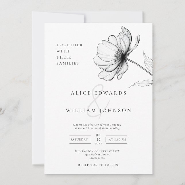 All In One Minimalist Elegant Floral QR Wedding Invitation (Front)