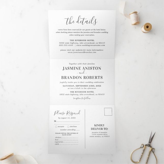 All in One Minimalist Wedding Tri-Fold Invitation (Inside)