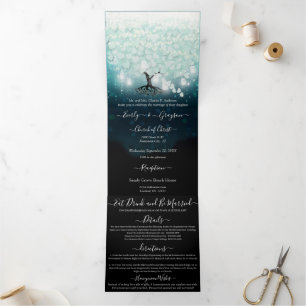 All In One Mint Blush Blue Heart Leaf Wedding Tri-Fold Invitation