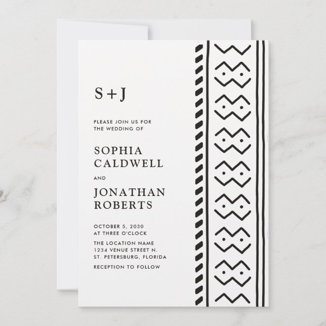 All in One Modern Boho Mudcloth Monogram Wedding I Invitation (Front)