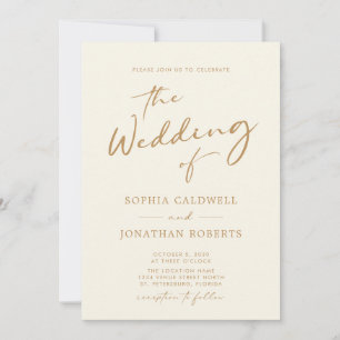 All in One Modern Calligraphy Gold Cream Wedding Invitation