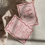 All In One Modern Colourful Retro Funky Wedding Invitation<br><div class="desc">This wedding invitation is perfect for your wedding with unique design. An elegant unique simple minimalist white cream wedding template invitation. Which features plain pink background. And deep red whimsical funky bride's and groom's first names And editable info . And in the back you have all the wedding details as...</div>