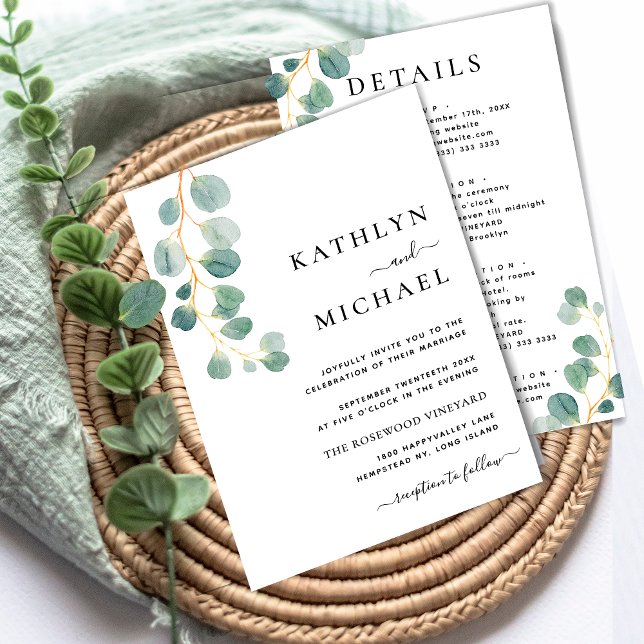 All In One Modern Eucalyptus Typography Wedding Invitation (Creator Uploaded)