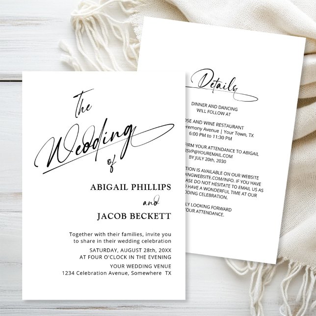 All in One Modern Minimalist Black White Wedding Invitation (Creator Uploaded)