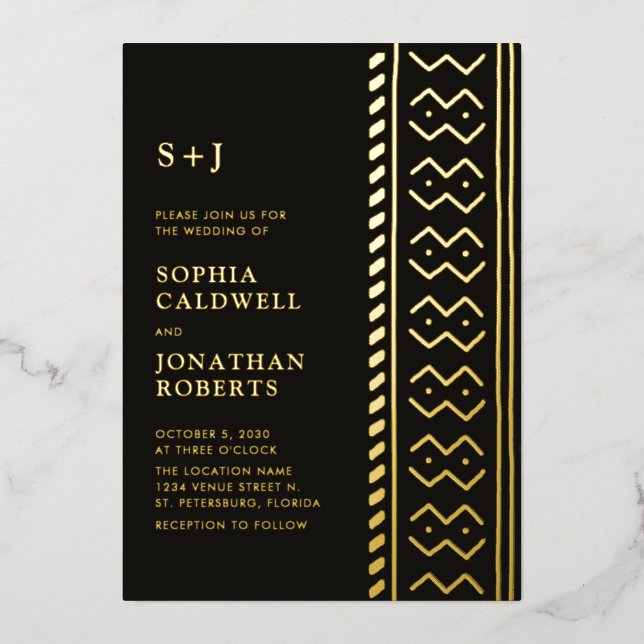 All in One Modern Mudcloth Monogram Wedding Gold (Front)