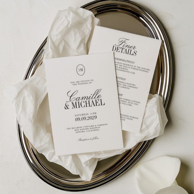 All in One Monogram Modern Wedding  Invitation (All in One Monogram Modern Wedding Invitation)
