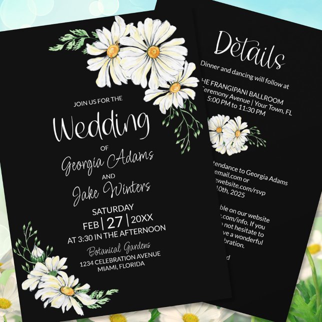 All in One Moody Black Daisies Wedding Invitation (Creator Uploaded)