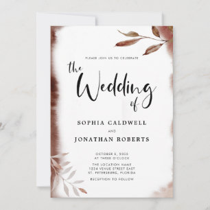 All in One Moody Fall Foliage Calligraphy Wedding Invitation