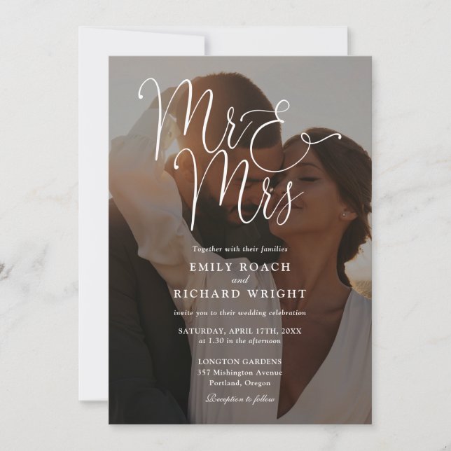 All In One Mr And Mrs Chic Script Photo Wedding Invitation (Front)