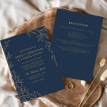 All in One Navy Blue Gold Minimal Leaf Wedding  Invitation<br><div class="desc">Simplify your wedding planning with an all-in-one minimal leaf wedding invitation. This sleek design features delicate, nature-inspired leaf accents, perfect for couples seeking an elegant yet understated aesthetic. The all-in-one format includes space for all the essential details, offering both style and convenience in one cohesive piece. With its clean lines...</div>