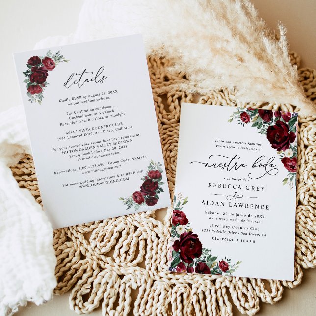 All In One Neustra Boda Rustic Red Floral Wedding Invitation (Creator Uploaded)