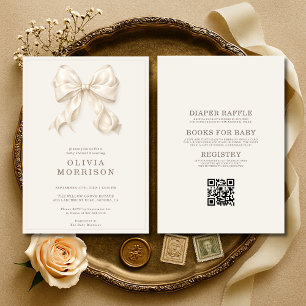 All in One Neutral Coquette Bow Baby Shower Invitation