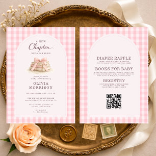 All in One New Chapter Begins Gingham Baby Shower Invitation