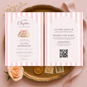 All in One New Chapter Begins Pink Bow Baby Shower Invitation