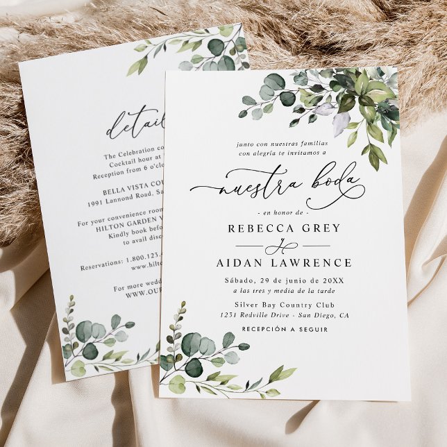 All In One Nuestra Boda Rustic Eucalyptus Greenery Invitation (Creator Uploaded)