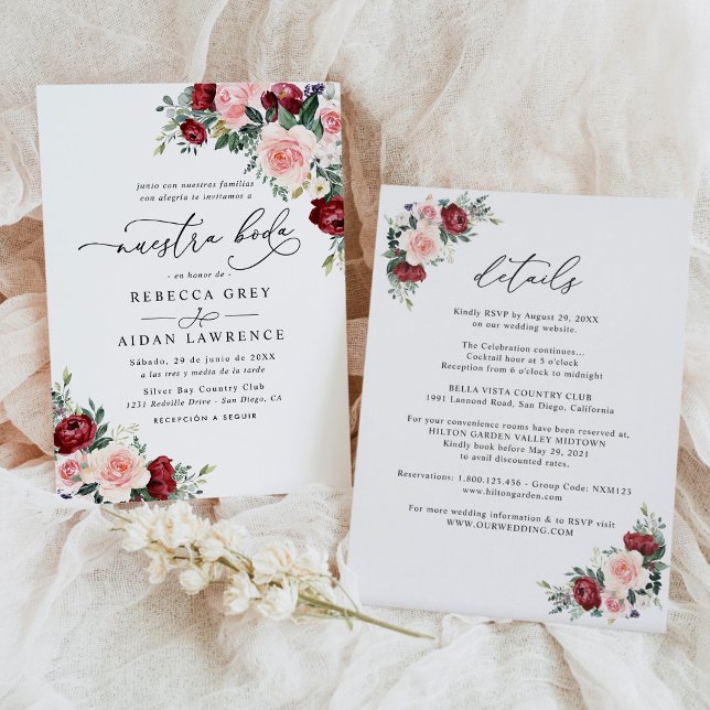 All In One Nuestra Boda Rustic Floral Wedding Invitation (Creator Uploaded)