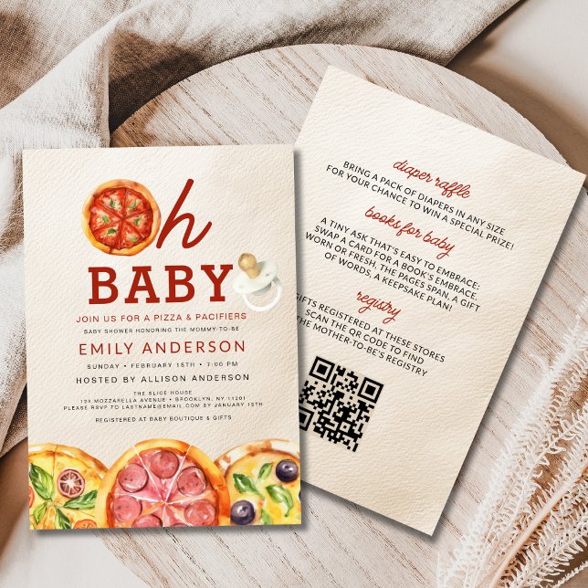 All in One Oh Baby Pizza & Pacifiers Baby Shower Invitation (Creator Uploaded)