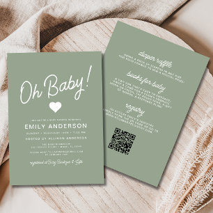 All in One Oh Baby Sage Green Baby Shower  Invitation