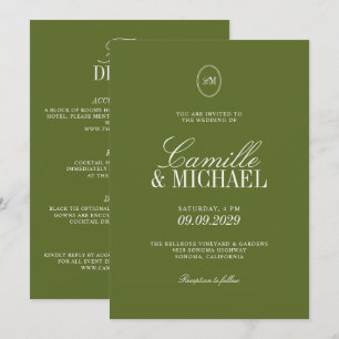 All in One Olive Green Modern Wedding Details & Invitation
