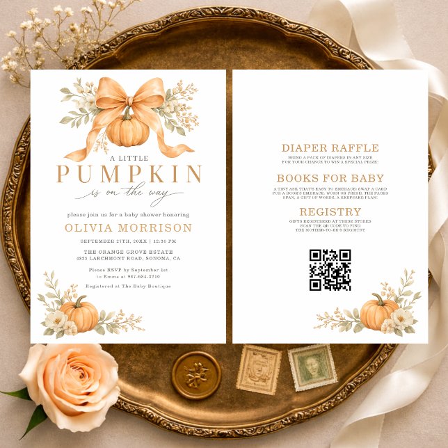 All in One Orange Bow Pumpkin Fall Baby Shower Invitation (Creator Uploaded)