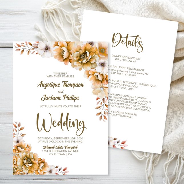 All In One Orange Floral Wedding Invitation (Creator Uploaded)